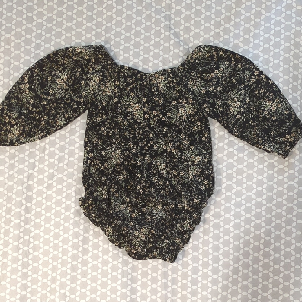 Floral Black and Cream Kids One Piece